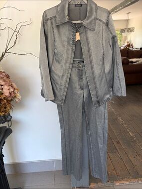 Women's Grey Denim Jacket & Pants Set